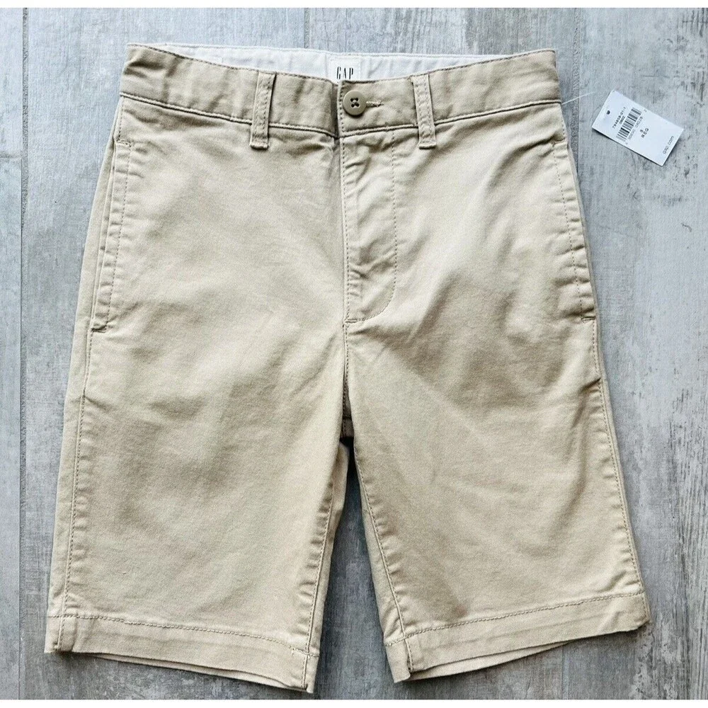 Gap Kids Boys Flat Front Khaki Tan Uniform Chino Cotton Shorts NEW 8 Regular